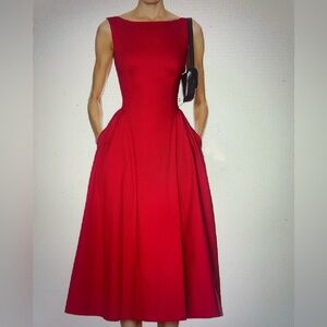 HELSA Cotton Sateen Midi dress -- Chic Sleeveless Red Midi Dress